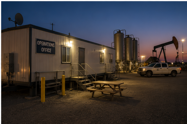 Oilfield operations office and equipment in Northwest Texas